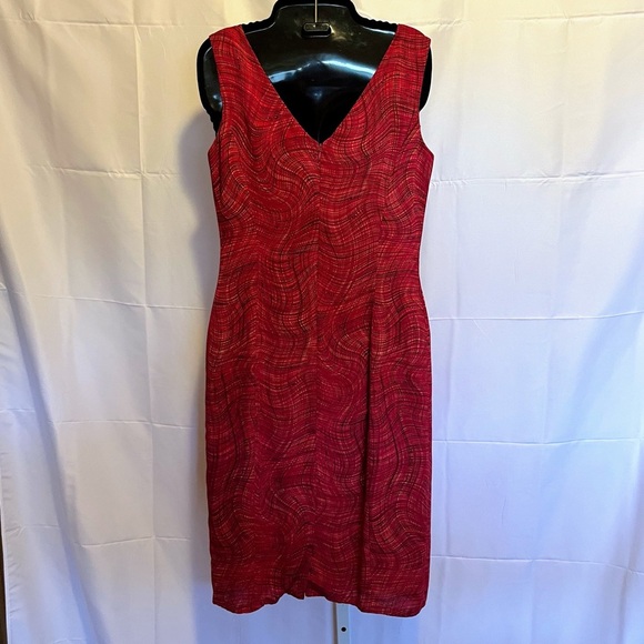 Kasper ASL Red Abstract Print Sheath Dress Size 4 Sleeveless Career Wedding - Picture 5 of 7